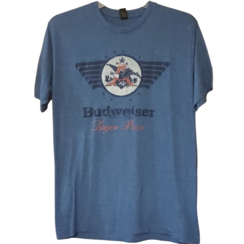Budweiser Mens Heather Blue‎ Lager Beer Vintage Short Sleeve Tee Size Medium